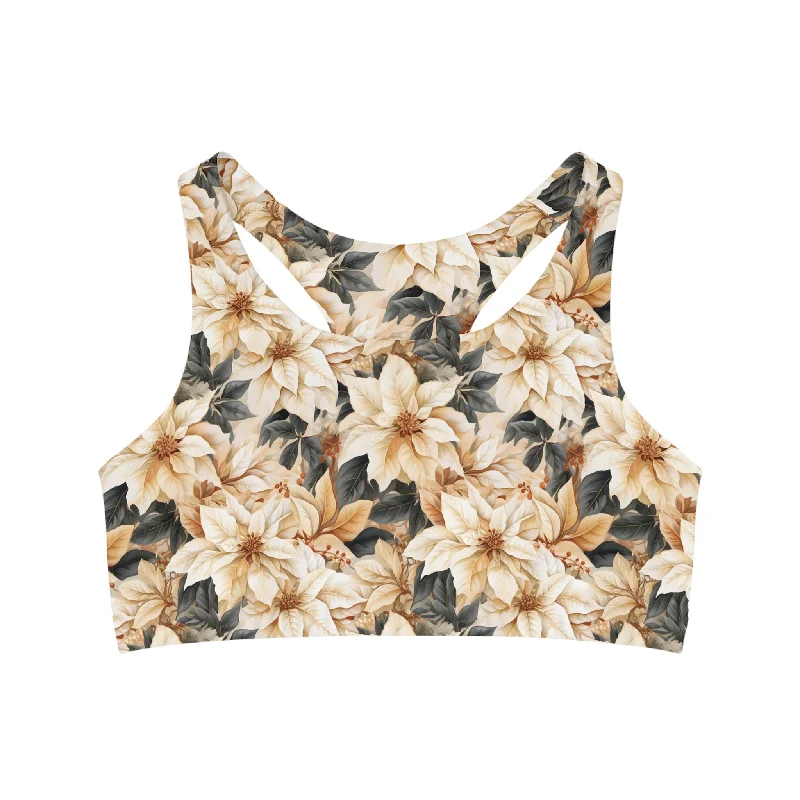 Seamless Sports Bra, Cream PoinsettiaCroptopcrypto