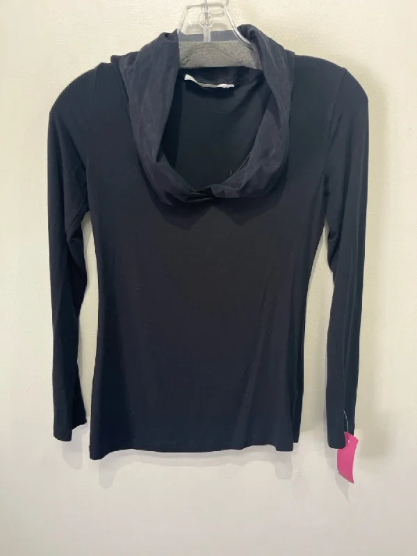 Anne Fontaine Size 40 Black Modal Blend Mesh Detail Long Sleeve V Neck Top