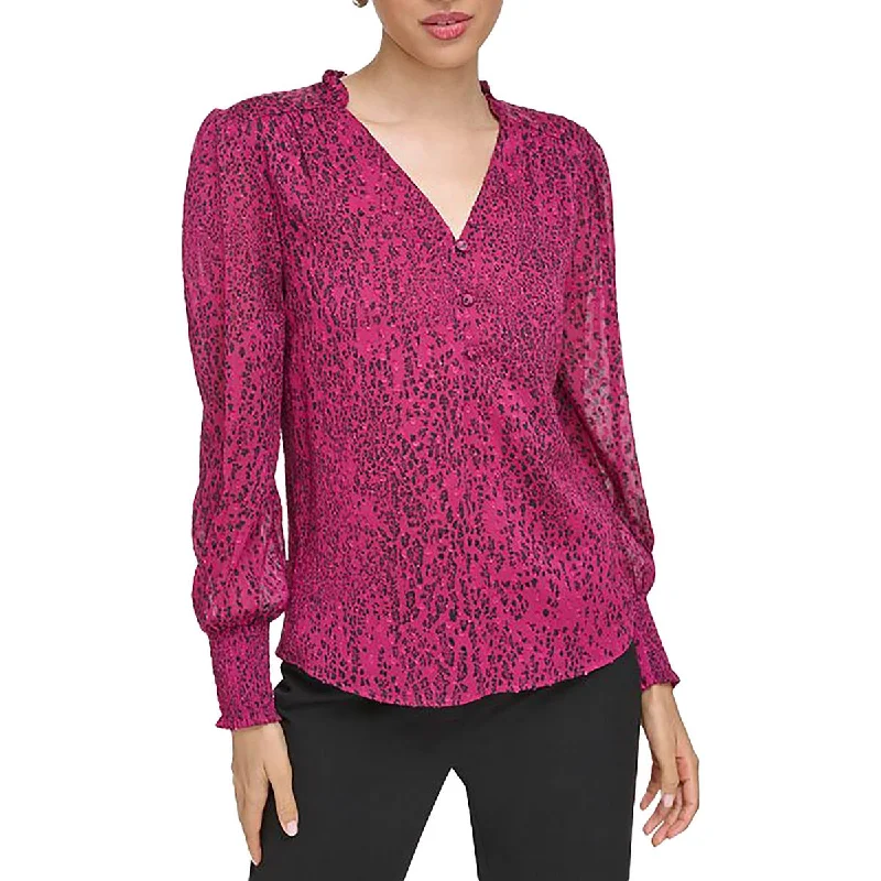 Womens Smocked V Neck Blouse