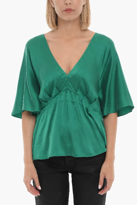 Notes du Nord V-Neck Silk Blouse 40 Italian size