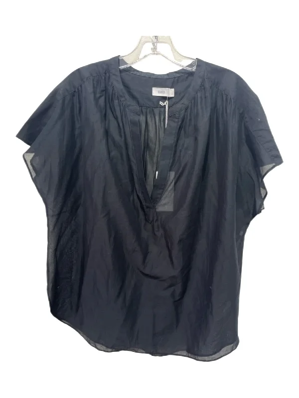 Closed Size S Black Cotton Sheer Cap Sleeve V Neck Top