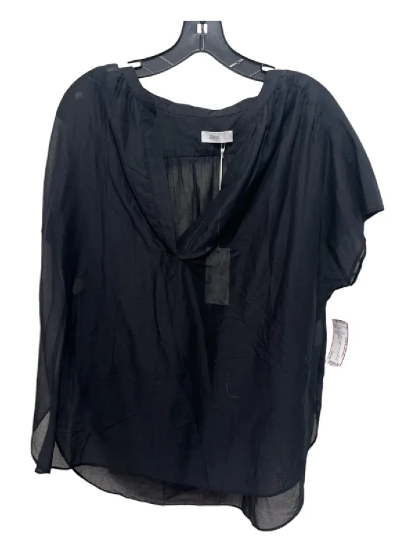 Closed Size XS Black Cotton Sheer Cap Sleeve V Neck Top