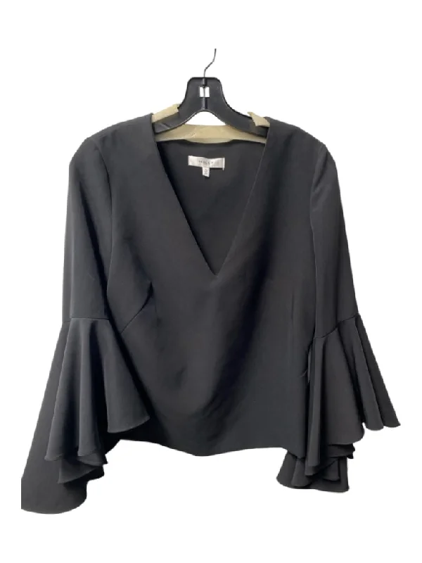 Millie Size 4 Black Polyester V Neck Long Flutter Sleeves Side Zip Crop Top