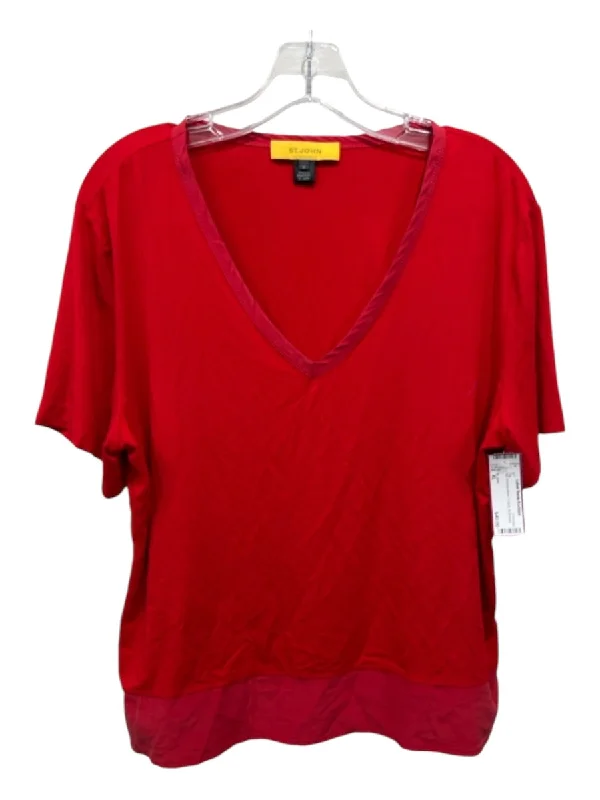 St. John Size XL Red Viscose Blend V Neck Top