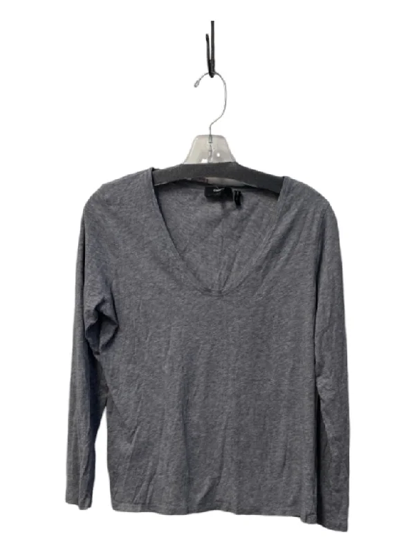 Theory Size Large Gray Organic Cotton Long Sleeve V Neck Heathered Pullover Top